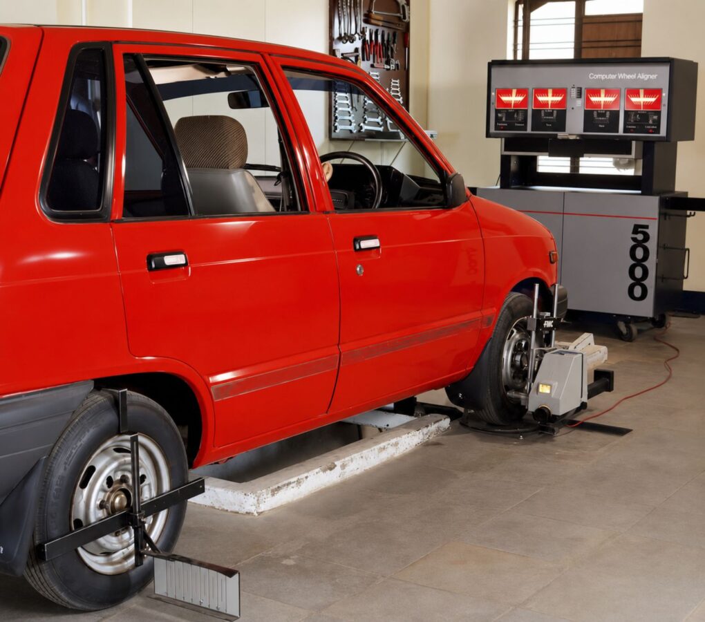 lane departure warning system calibration equipment in workshop