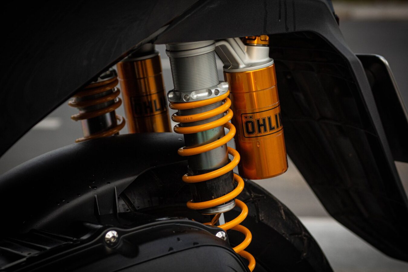 car rear suspension shock absorber mounting detail